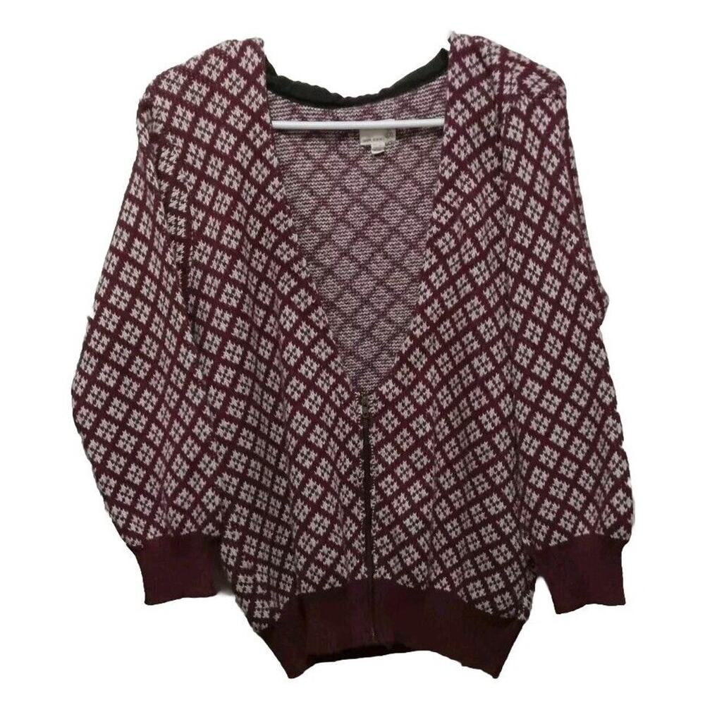 VTG Urban Renewal Burgundy White Zip Cardigan Sweater M/L Academia Preppy Y2K